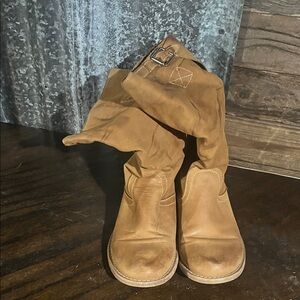 Tan Leather Boots with Buckle Detail